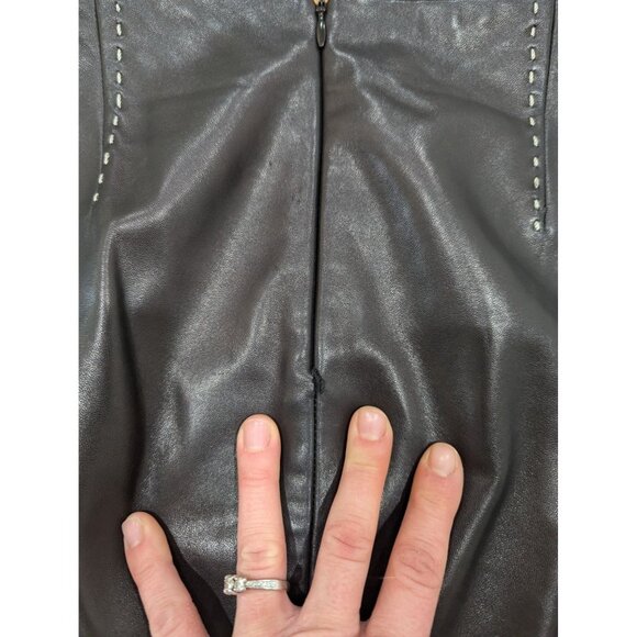 Banana Republic Black Leather Pencil Skirt With White Whip Stitch Details Size 0 - Picture 3 of 9